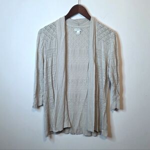 Croft & Barrow Light Tan Open Knit 3/4 Sleeve Cardigan Size Large